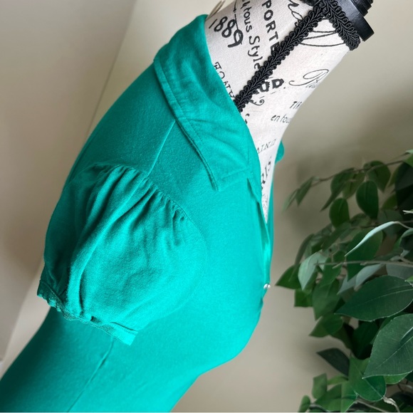 Vixen Short Sleeve Button Detail Collared Polo Shirt Green Sz M - Picture 9 of 16